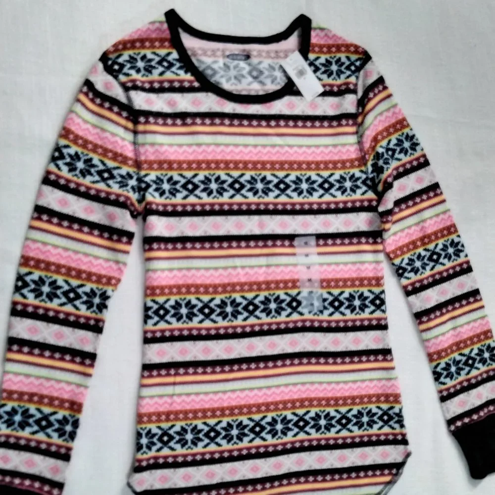 Old Navy Active Long Sleeve Striped Shirt Size M Medium Casual Boyfriend 007 - Picture 2 of 15